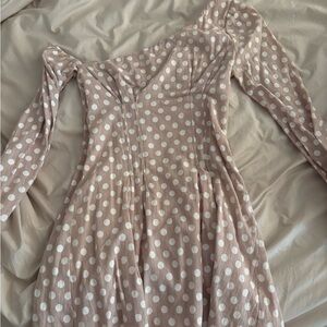 MAJORELLE Cream Smocked One Shoulder Long Sleeve Dress